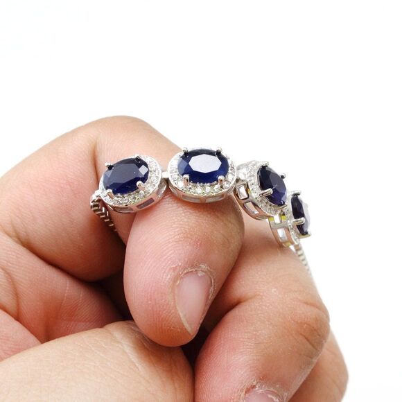 Sparkling 925 Sterling Silver Blue Cubic Zirconia Bracelet - Picture 5 of 9